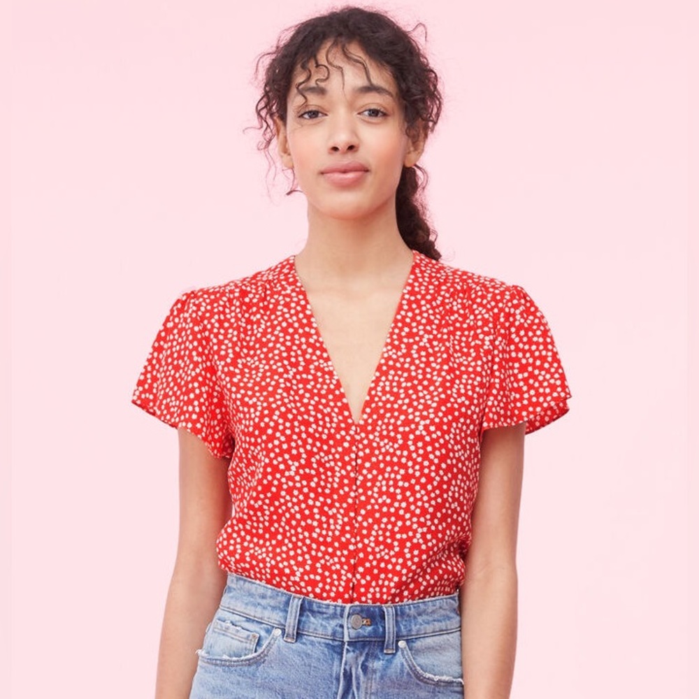 Rebecca Taylor Malia floral V-neck jacquard top, size 2